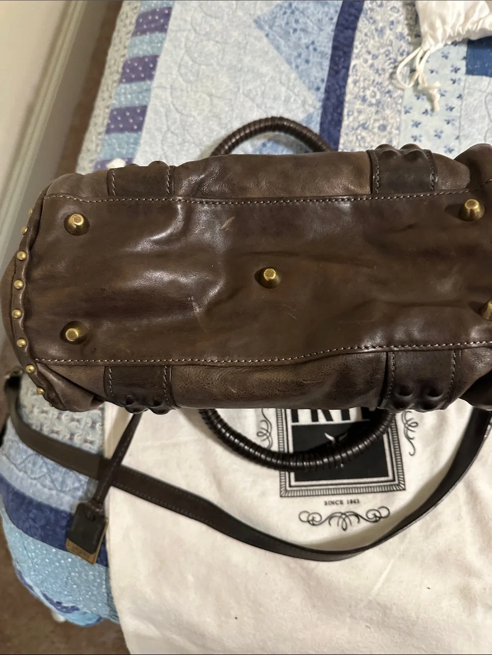 Frye Brown Leather Studded Satchel Shoulder Bag